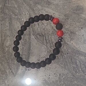 Red coral black obsidian bracelet Eco style evil eye coral bracelet